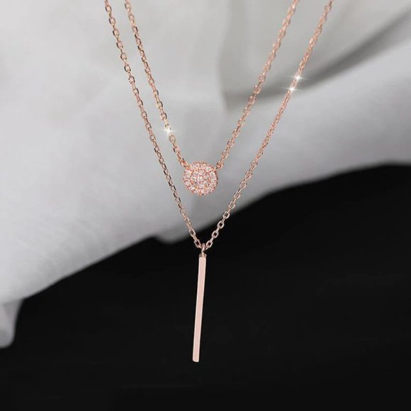 *NEW 925 Silver Diamond Coin Bar Layered Necklace - Picture 6 of 8